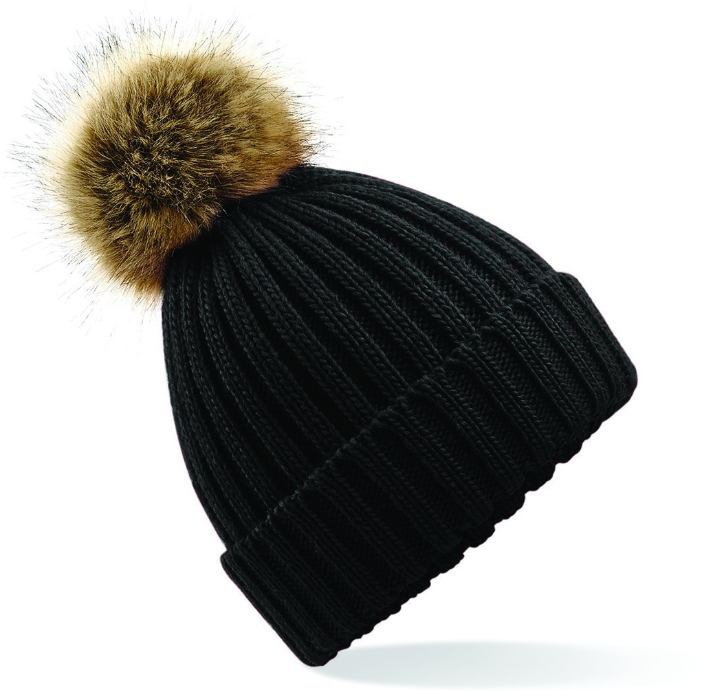 B412 - Bonnet epais avec pompon en fausse fourrure